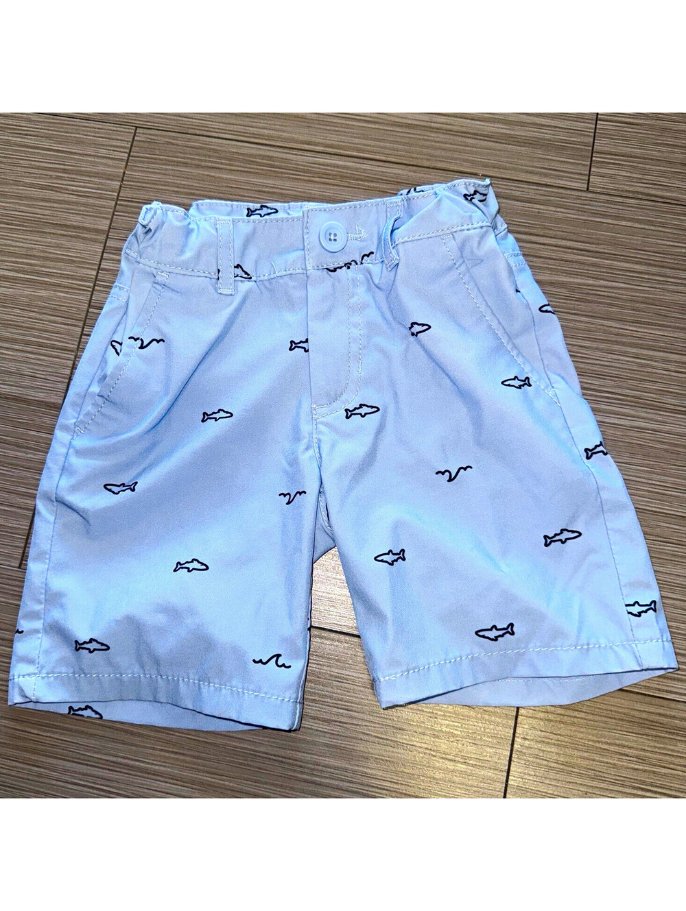 Cat & Jack Boys Size 5 Shark Print Stretch Shorts Blue Preppy Coastal Chino